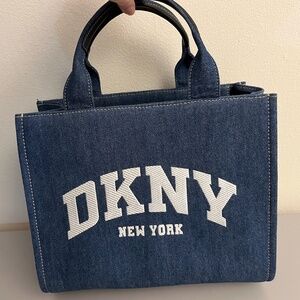 DKNY DENIM EMBROIDERY LOGO TOTE CROSSBODY BAG, NEW